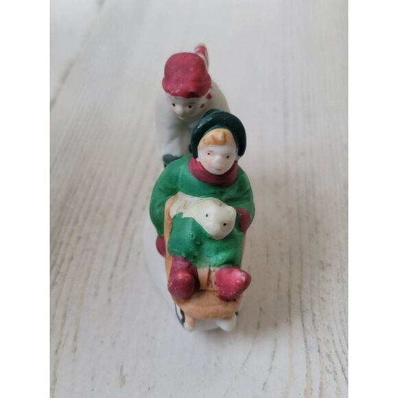 Lemax kid snow sledding cat sleigh Village accessory Xmas decor - Picture 1 of 5